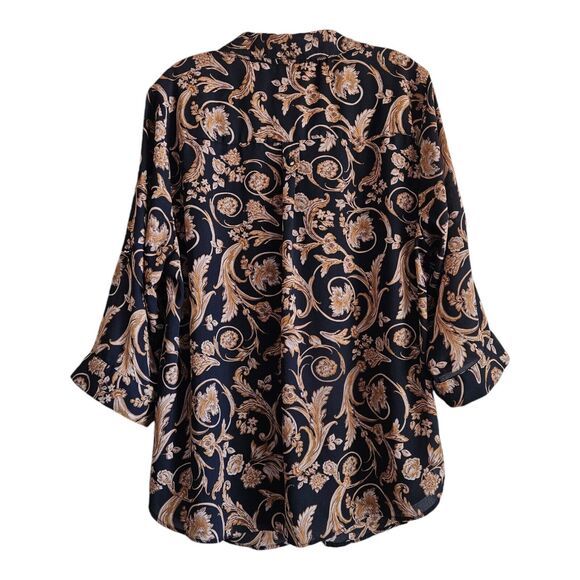 TORRID 1 Women 14 16 Shirt Button Up Gold Black 3/4 Roll Tab Sleeve Relaxed 48" - Picture 7 of 7